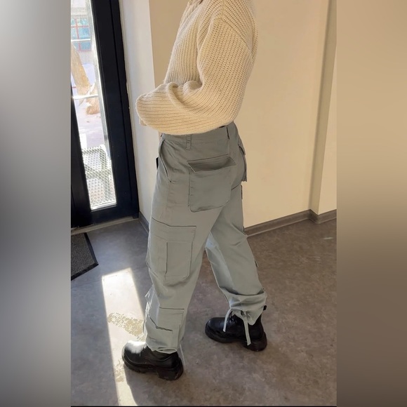 NWT Grey cargo pants wide leg with side pockets XS S M L - Picture 10 of 14
